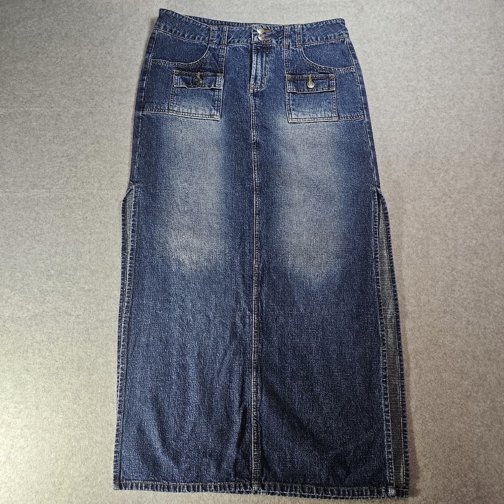 Vintage Y2K Paris Blues Long Denim Jean Skirt Junions Size 11 Maxi Skirt